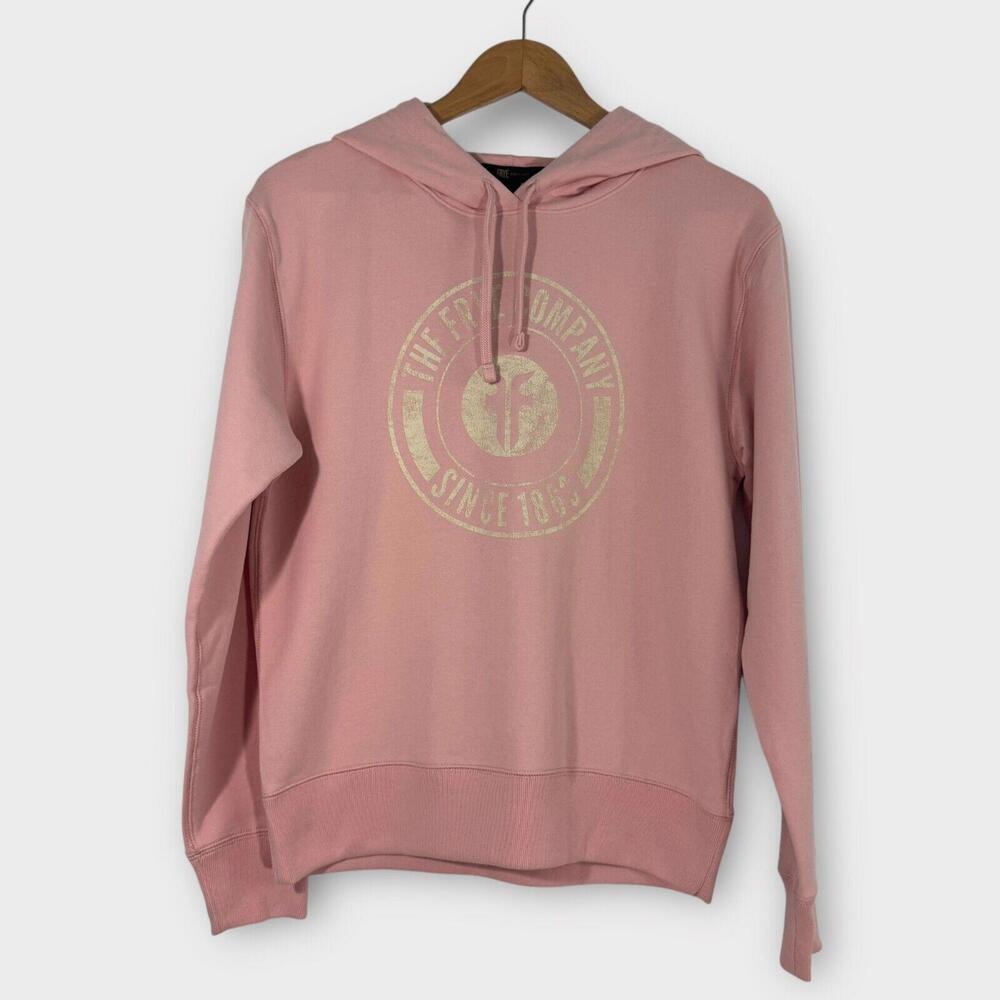 Frye Women’s Size Small Pink Circle Logo Graphic Pullover Hoodie Sweatshirt New